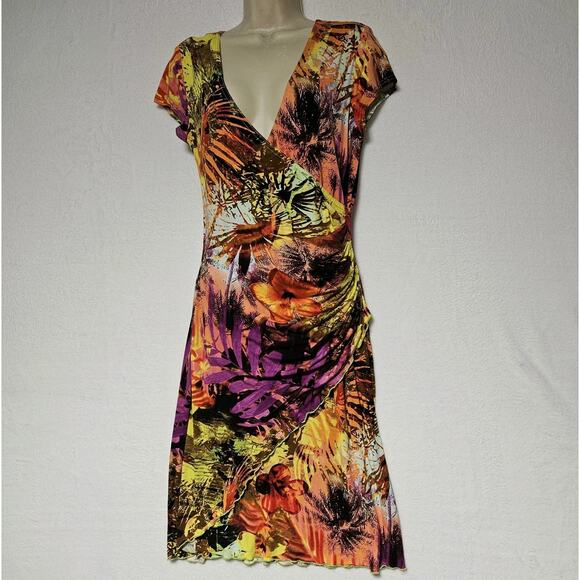 Joseph Ribkoff Women's SZ 8 Preppy Tropical Print Faux Wrap Dress Festive Colors - Picture 4 of 8
